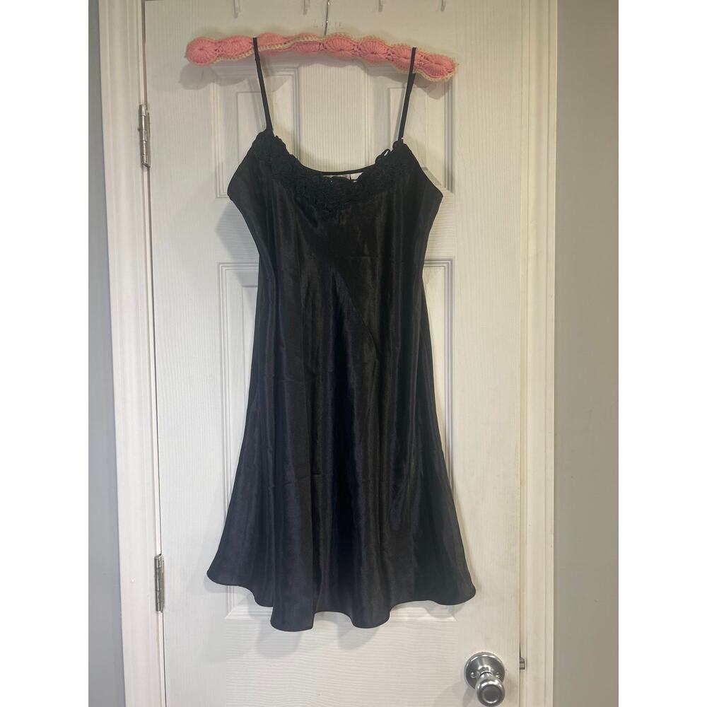 Vintage Y2K Intimate Essentials Black Satin & Lace Slip Dress - Medium
